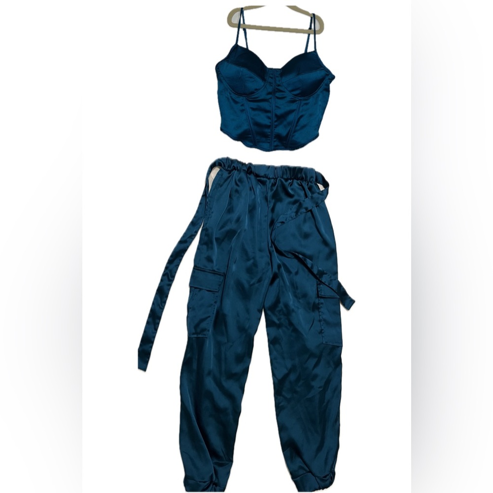 Stylish Silky Blue Two-Piece Set